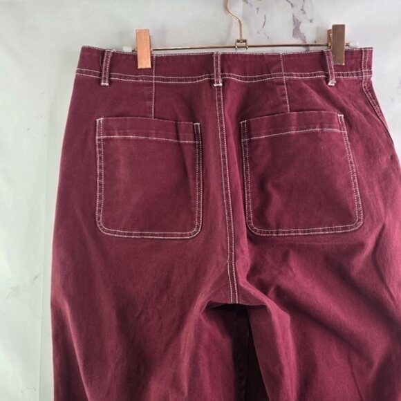 Modcloth Pants Womens 6 Red Wide Leg Crop High Rise Stitching Carpenter Jeans - Picture 6 of 12